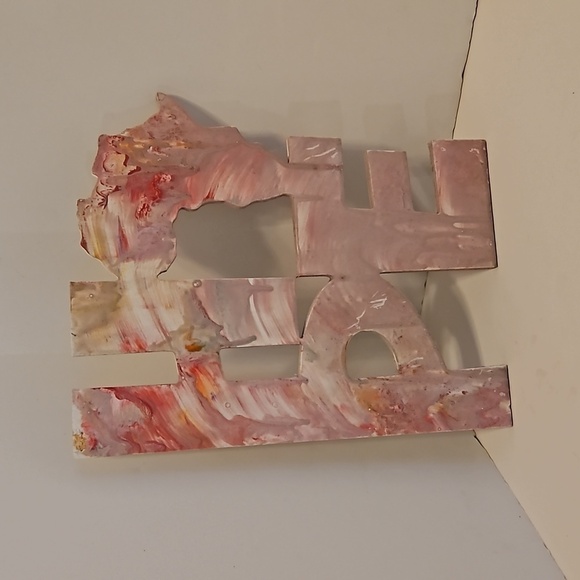 Hand Crafted HOPE Fluid Art on plywood 9" x 11" Upcycled wooden pink purple sign - Picture 6 of 17